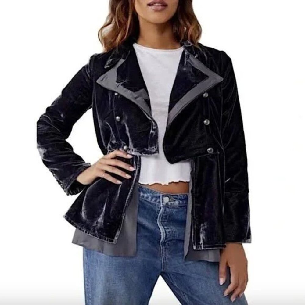Free People FAYE Crushed Velvet Military Style  Top or Jacket